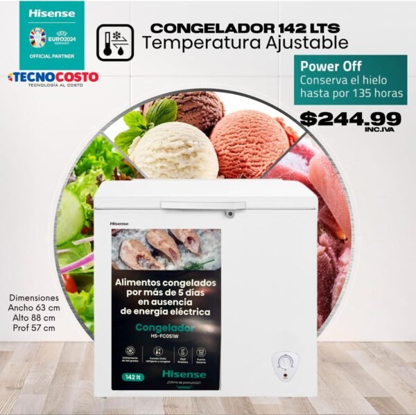 HISENSE - CONGELADOR 142LTS COLOR BLANCO - SUPER CONGELACION - Image 3