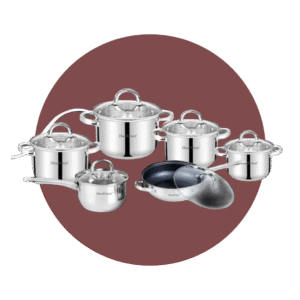 SET DE OLLAS ACERO INOX + SARTEN CTAPA DE VIDRIO TIPO C