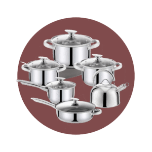 SET DE OLLAS ACERO INOX +TETERA CTAPA VIDRIO 12 PZS