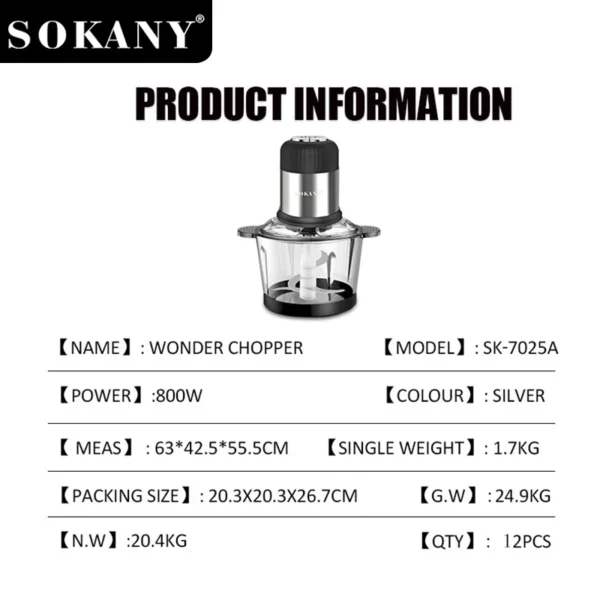MAQUINA PICATODO SOKANY 800W 2.0L VIDRIO - Image 4