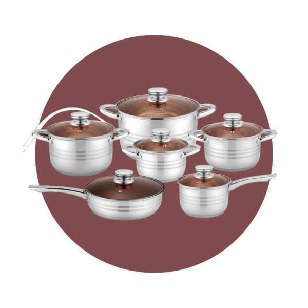 SET DE OLLAS 12PZS HAUS ROLAND MANGO PLATEADO