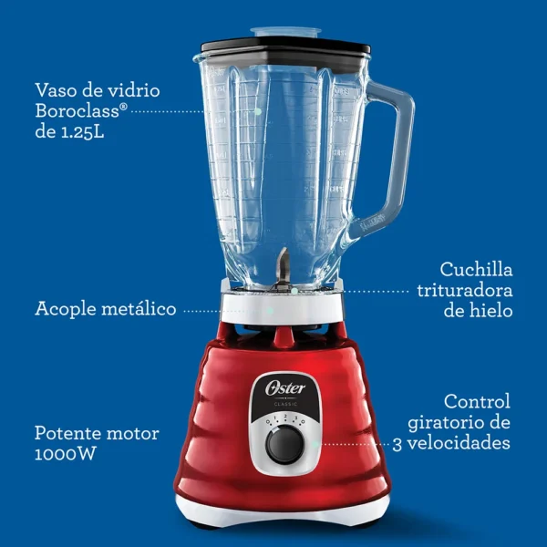 Licuadora clásica Oster® roja con perilla ergonómica de 3 velocidades - Image 5
