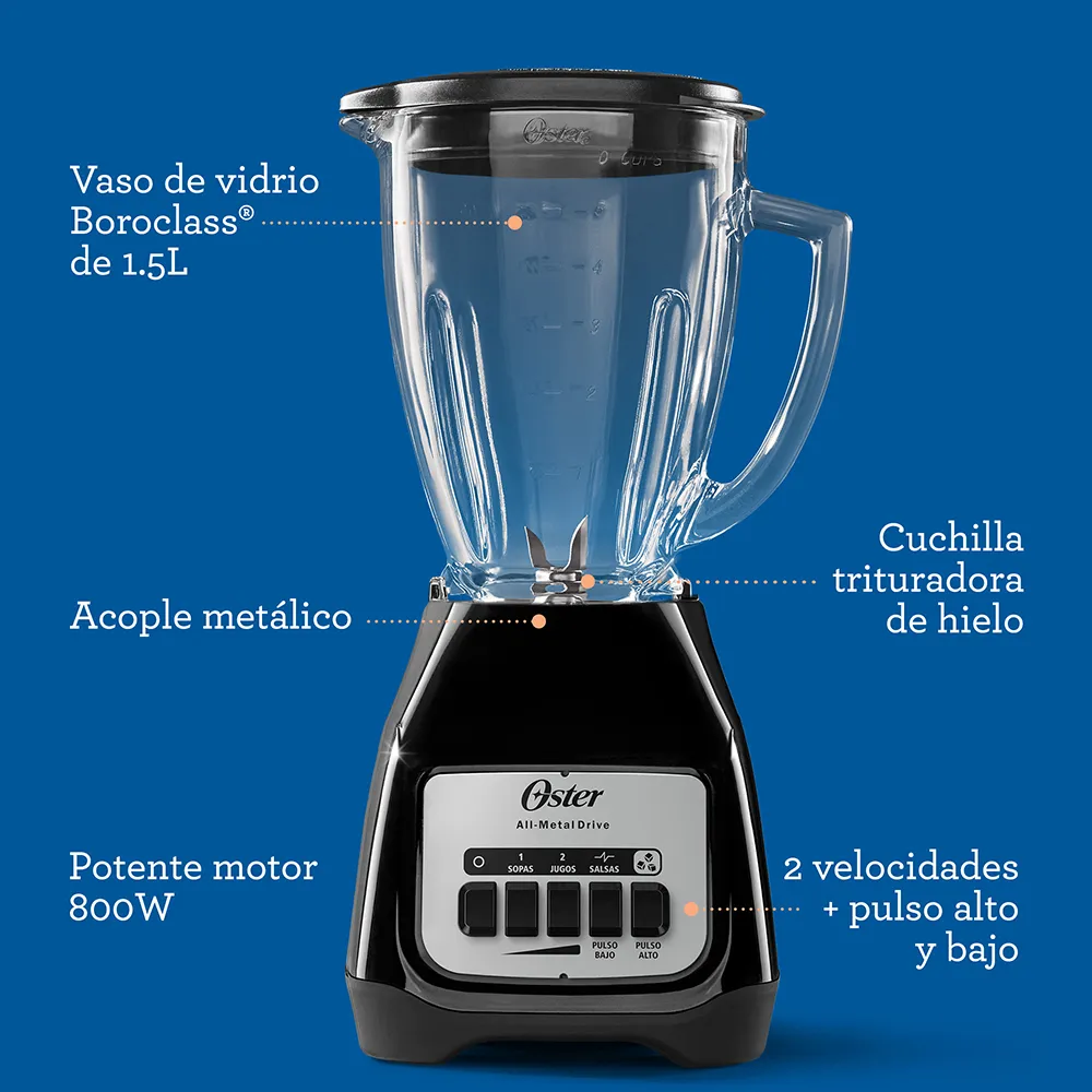 Licuadora Oster® Negra 2 velocidades más pulso y vaso de vidrio - Image 5
