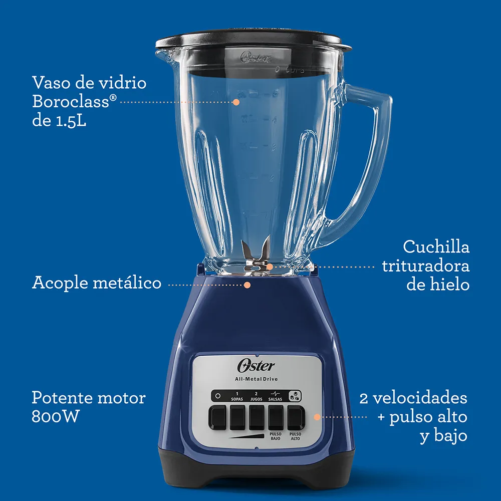Licuadora Oster® Azul 2 velocidades más pulso y vaso de vidrio - Image 5