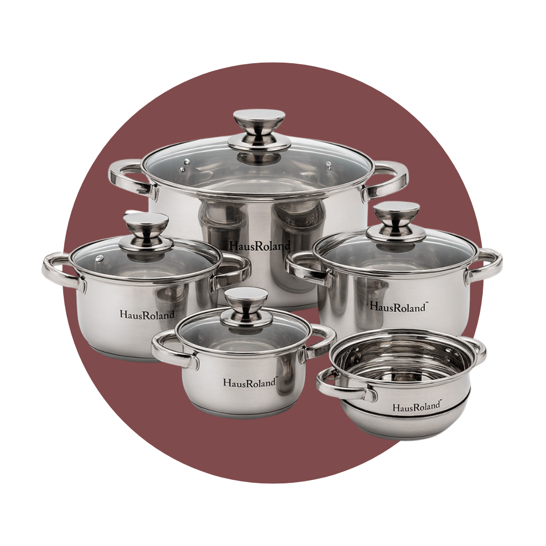 SET DE OLLAS ACERO 8PZ + VAPORERA S08448