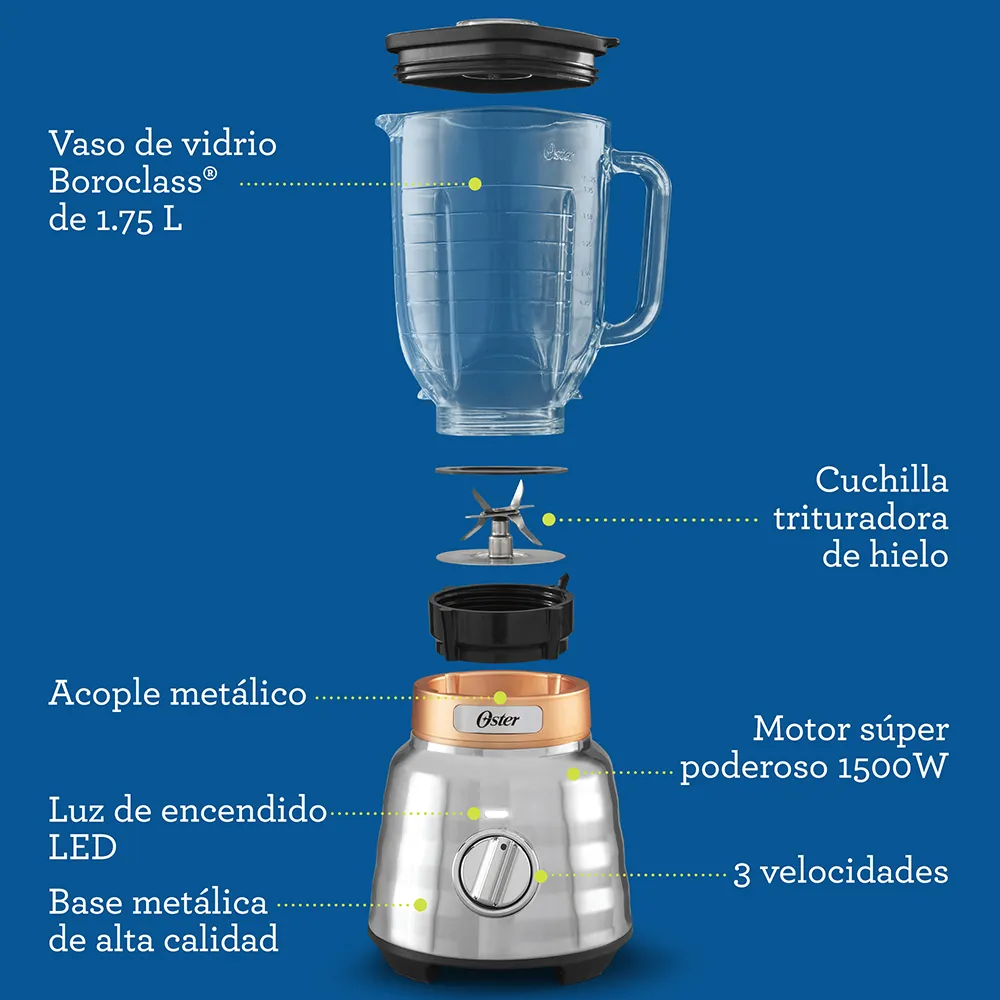 Licuadora Oster® Max 3 Velocidades Vaso de Vidrio 1.75 Lt - Image 6