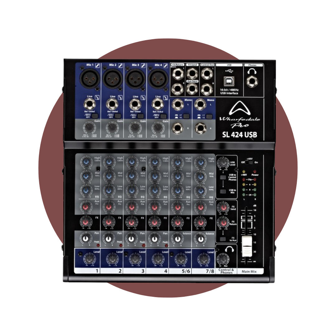 Mezclador Analógico 8 canales multientrada WHARFEDALE SL424USB
