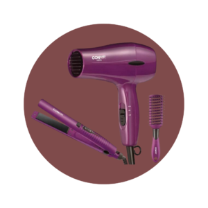 CB303PP3MES (1) Combo Secador Plancha Alisadora y Cepillo para Cabello Conair Purple Bloom Collection con Tecnología de Cerámica y Turmalina